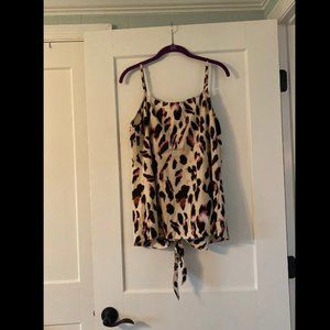 Leopard print button-down tie-front top